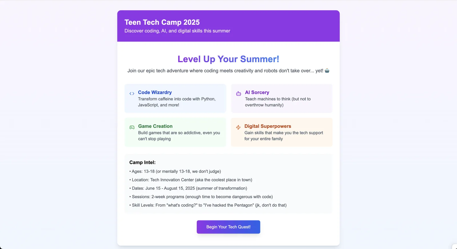 Teen Tech Camp registration