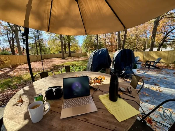 Matt Gardner working from the backyard